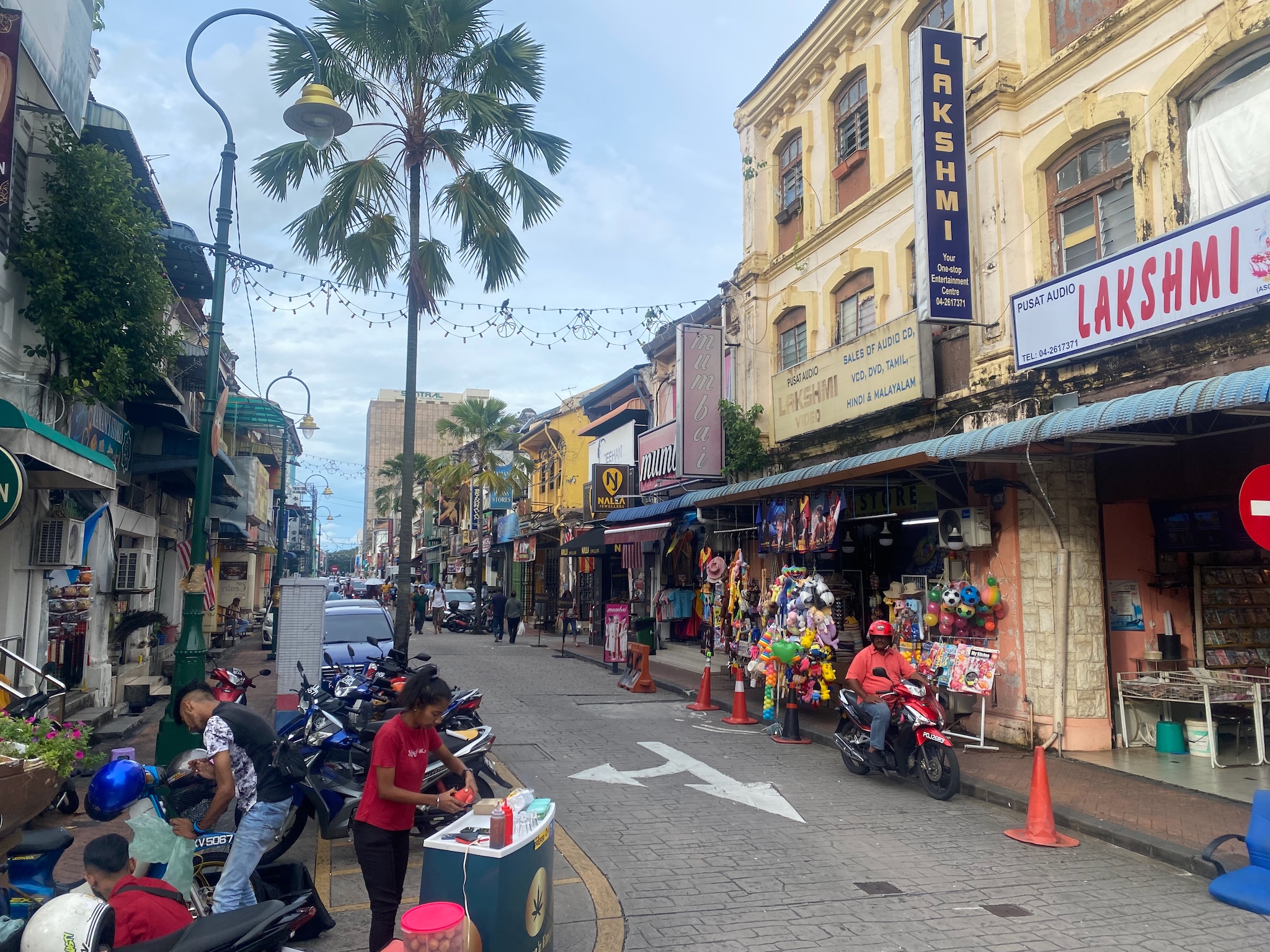 A palm-lined street in Little India, George Town