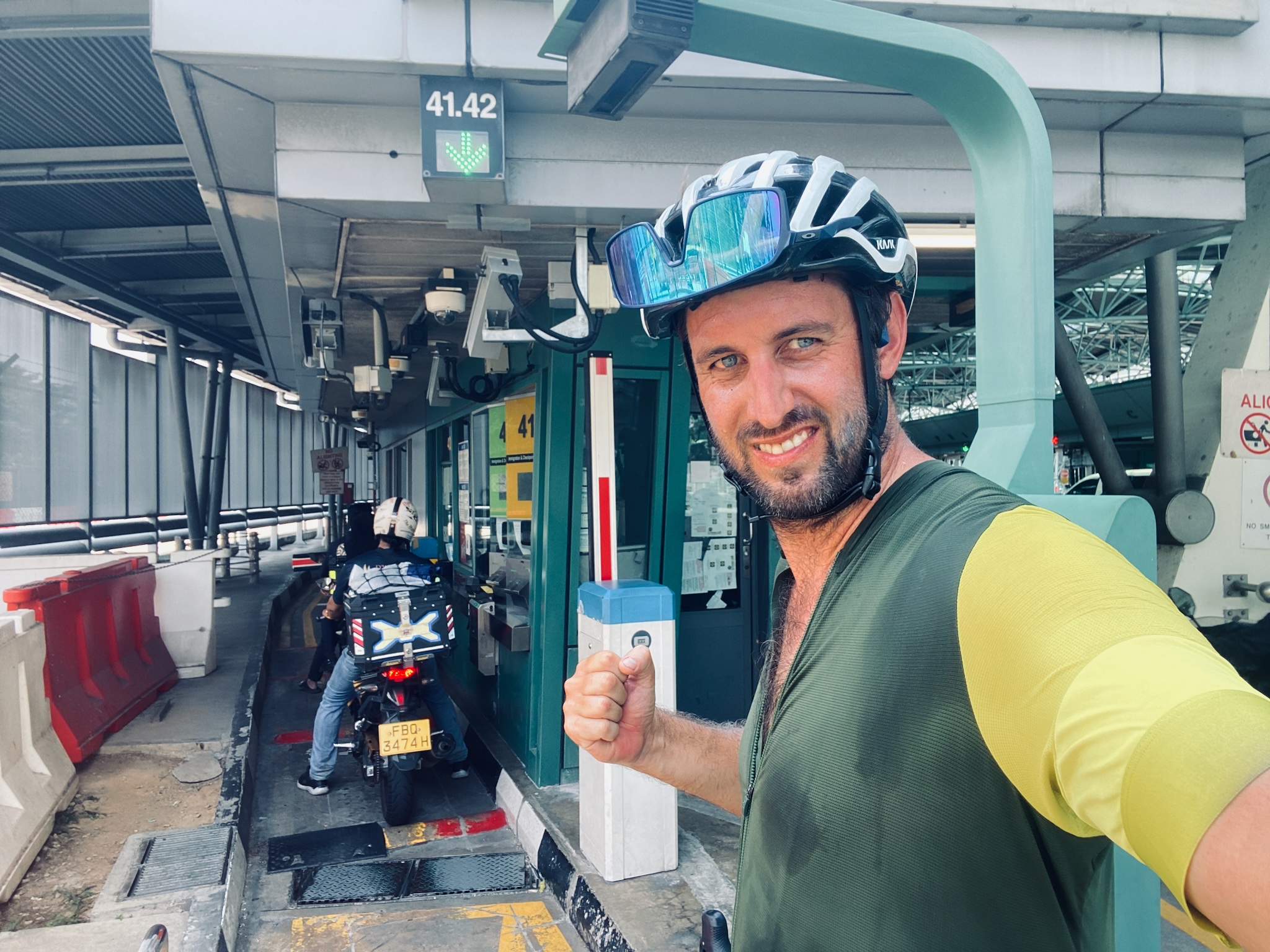 A selfie at the Woodlands Causeway toll, crossing into Singapore