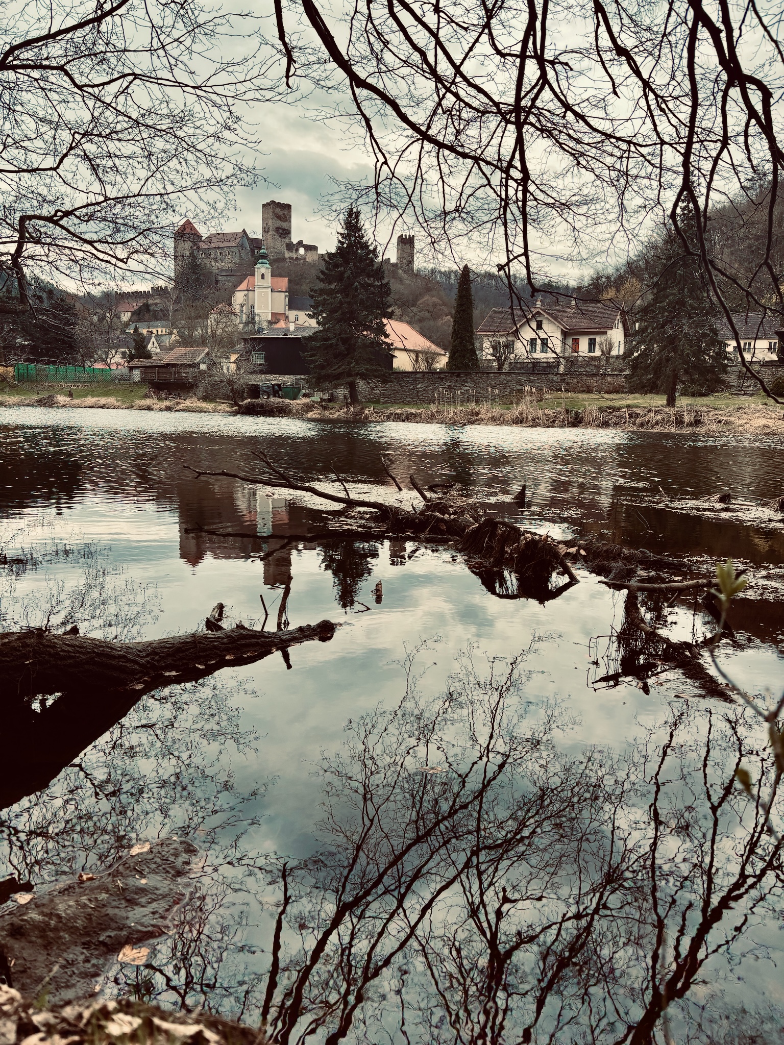 Hardegg reflected in the Thaya river