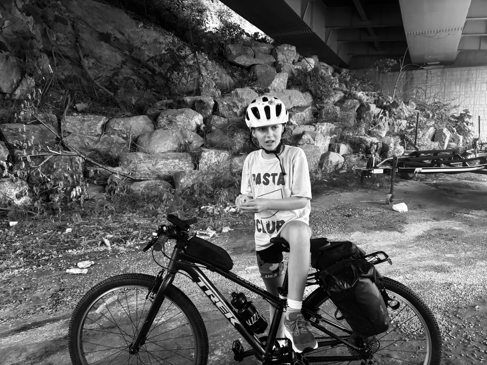 A snack stop under a bridge